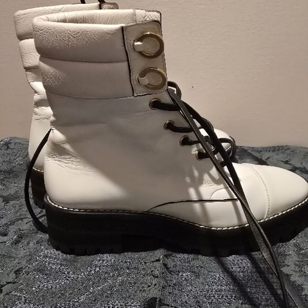 White Combat Boots with Leather Upper - Picture 6 of 15